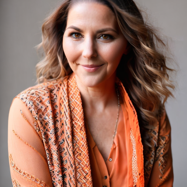 Portrait in an orange blouse and patterned scarf
